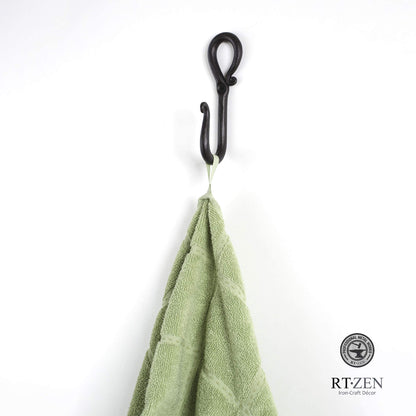 RTZEN Wall Mount Hook Set - Wrought Iron Decorative Rustic Metal Coat Hooks for Hanging - Handcrafted Classic Farmhouse Wall Mounted Black Hooks for Towel Robe or Hat Hanging - 3 Pack