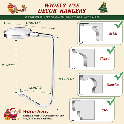 Christmas Stocking Holders for Mantle, Non-Slip Safety Fireplace Mantel Stocking Hooks with Separate Adhesive Strips, Silicone Pad Grip Hanger for Xmas Party Decoration (Silver,6)