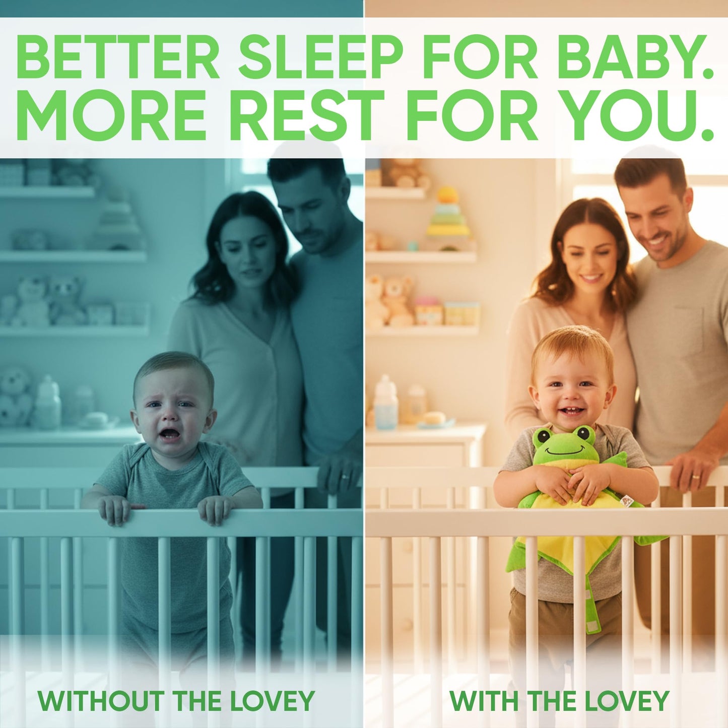 Love By Emi 4 in 1 Baby Lullaby Sleep Soother Toy - Stuffed Animal Sound Machine & Pacifier Holder | Heartbeat White Noise & Music | Plush Yellow Frog Sleep Aid Security Blanket (0-3 Years)