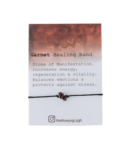 The Blue Yogi Healing band -2 in 1 protection Bracelet/Anklet with an affirmation- Tie Closure (Garnet)