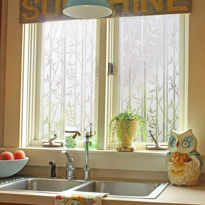Finnez Frosted Bamboo Window Privacy Film, Static Cling No-Glue Decorative Film for Glass Doors and Windows, Removable and Reusable, Easy to Install, 17.5 x 78.7 inches