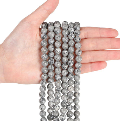 LAIDANLA Map Jasper 8mm Natural Stone Beads Round Loose Gemstone Stone Beads for DIY Bracelet Necklace Earrings Jewelry Making Polishing Genuine Real Beading Crystal 96PCS 2 Strand 32"