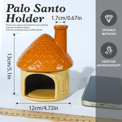 Mougigi Mini Ceramic Palo Santo Burner - Yellow House Chiminea Incense Holder with Stable Base, Ideal for Smudging Sage, Burning Incense Cones - Perfect for Meditation, Yoga, Altars, Home Decor