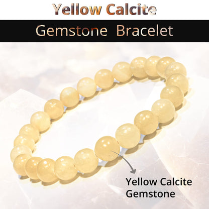 ANAYA AGATE Yellow Calcite Bracelet – Healing Crystal Bracelet for Women and Men – 8mm Round Beaded Bracelet for Protection, Positive Energy – Elastic Adjustable Size Gemstone Bead Bracelet