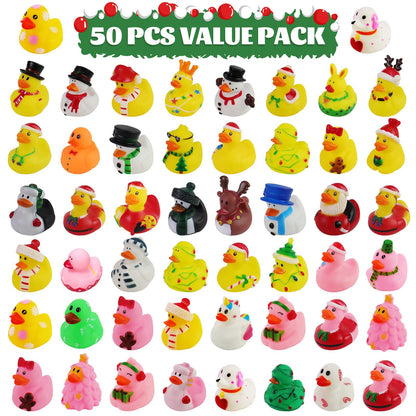 50Pcs Christmas Rubber Ducks for Boys, Girls, Kids and Toddlers,Christmas Ducks for Jeeps Ducking, Xmas Themed Duck Bathtub Pool Toys Christmas Party Favor Stocking Stuffers Gifts