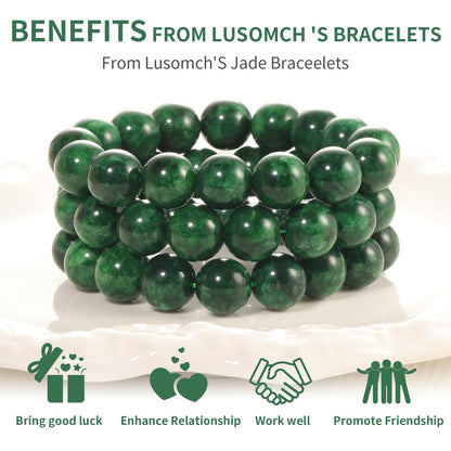 Handmade Natural Jade Beaded Bracelet for Women & Men – Genuine Green/White Jade Gemstone Stretch Bracelet – Lucky Energy Healing Jewelry Gift for Peace, Prosperity & Protection 1KHJ