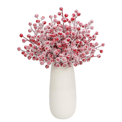 24Pcs Artificial Berry Picks Snow Sprays Christmas Frosted Holly Berry Stems Twigs Winter Branches for Christmas Tree Fillers Decor Holiday Arrangement Wreaths Garland Crafts DIY Ornaments (Red)