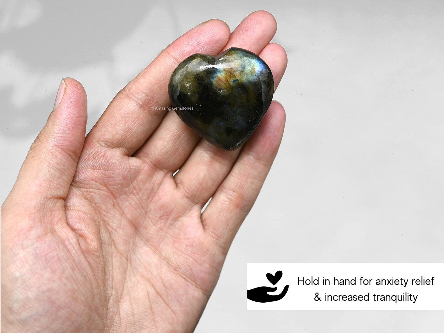 Amazing Gemstone Labradorite Crystal Heart Palm Stone - Pocket Massage Worry Stone for Natural Body Chakra Balancing, Reiki Healing and Crystal Grid