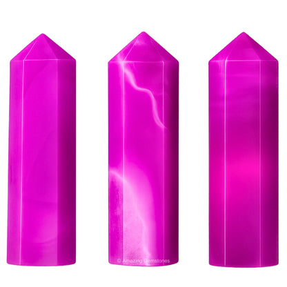 Amazing Gemstone Pink Onyx Crystal Points Bulk Healing Crystals & Stones - Pack of 3 Single Terminated Healing Wand Point Bulk Crystals for Crafts, Crystal Grid, DIY Work - Premium Crystals