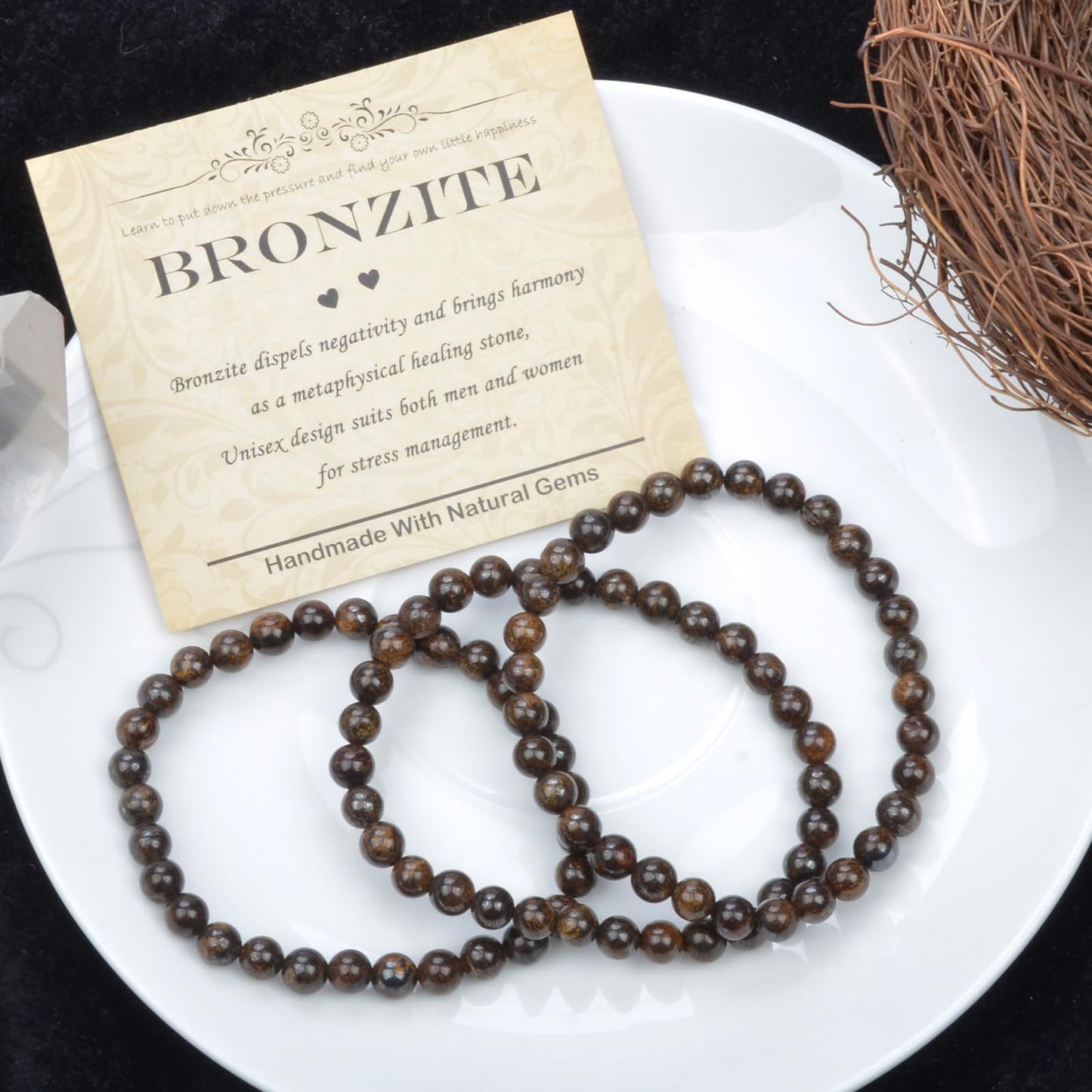 CHCCOYE 6mm Natural Healing Gemstone Bracelet Handmade Yoga Stretch Elastic Bracelet Stress Relief Crystal Jewelry for Men and Women (6mm Bronzite)
