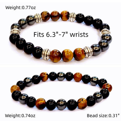WEFRIN Triple Protection Bracelet for Bring Luck and Prosperity Hematite Black Obsidian Tiger Eye Stone Bracelets for Men Women, Beaded Buddha Healing Rope Uni Bracelet (2pcs) (B)