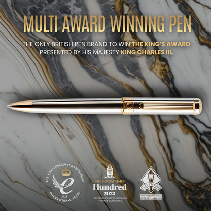 Scriveiner Silver Chrome Ballpoint Pen - Stunning Luxury Pen, Real Gold Plating, Schmidt Black Refill, Best Ball Pen Gift Set for Men & Women, Professional, Executive, Office, Nice, Fancy Pens