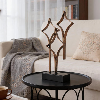 LNXMES Abstract Metal Sculpture Home Decor – Modern Minimalist Line Art Statue Decorations for Table, Shelf, Living Room, Office & Entryway (Diamond Curved Metal Sculpture)