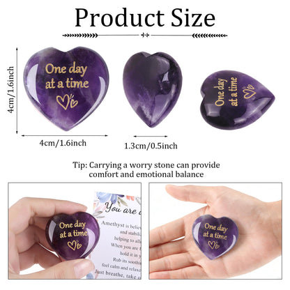 QINJIEJIE Amethyst Crystal Heart Stones One Day at A Time Thinking of You Gifts for Anxiety Relief Items You Got This Inspirational for Best Friend Purple Heart Gifts Valentine's for Women