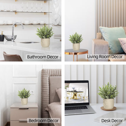 Hopewood Faux Plants, Fake Plants Eucalyptus Potted for Home Office Desk, Artificial Eucalyptus with a Weave Basket for Indoor Greenery Tabletop