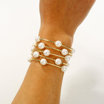 Elegance 11 designs Blessing Bracelet 10mm Crystal White Pearl Bracelet Dainty Gold Plated Tube For Women Simple Bridal Gifts For Friends And Loved