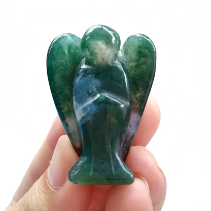 Afucats Natural India Agate Healing Guardian Angel Indoor Decorative Stone,1.5 Inches Carving Pocket Palm Statue,Gift for Her Christmas Décor