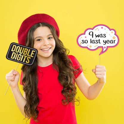 10th Birthday Photo Booth Props - 40 Pieces - Funny Birthday Party Supplies for Him or Her - Photo Booth Decorations, Favors and Gifts
