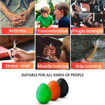 The Friendly Swede Stress Balls for Adults — 3 Squeeze Balls for Hand Therapy, Stress Relief & Hand Strength - Exercise for Grip Strength with 3 Resistance Levels - Egg-Shaped & Skin-Safe