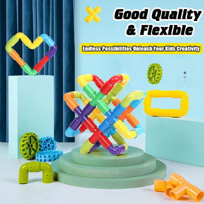250PCS Pipe Tube Learning Toy for Toddlers, Educational STEM Bins for Classroom Preschool Building Toys, Montessori Interactive Autistic Sensory Toy, Xmas Birthday Gifts for All Ages Kids