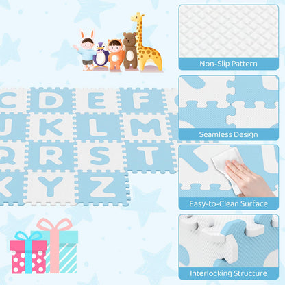 HONEY JOY Foam Floor Tiles for Kids, 12.5” x 12.5” EVA 26-Piece Interlocking Alphabet Puzzle Play Mat, Non-Slip Large Soft Carpet Rug, Easy to Clean, for Baby Crawling Exercise, Playroom (Blue)