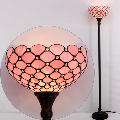 WERFACTORY Tiffany Floor Lamp Pink Stained Glass Pearl Bead Light 12X12X71 Inches Torchiere Standing Corner Torch Uplight Decor Bedroom Living Room Home Office S005P Series