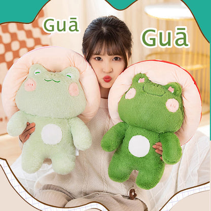 Enivtfz Frog Plush Toys, 10" Cute Frog with Red Mushroom Hat Stuffed Animals, Kawaii Plushies Gift for Kids Girls Adults Valentines Birthdays Gift（Light Green Red hat, 10inch