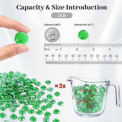 DomeStar 2LB Green Flat Glass Marbles, Decorative Marbles for Vases Aquarium Pebbles Fish Tank Rocks Vase Fillers DIY Crafts Table Scatter Decor