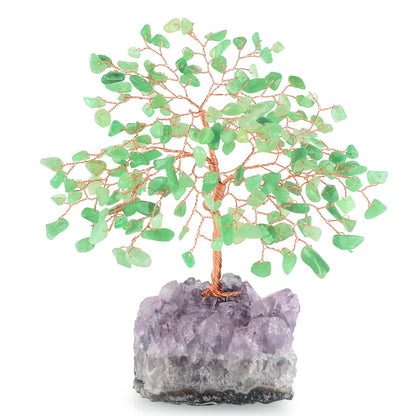 MASGEMES Gemstone Crystal Tree of Life,Natural Green Aventurine with Amethyst Cluster Base,Feng Shui Gift Bonsai Money Tree,Home Decor for Luck and Wealth 5.5"-6.3"