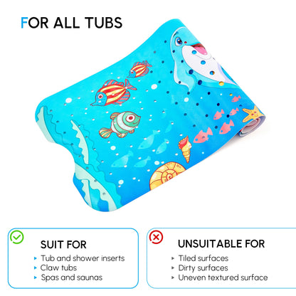 Vannokor Baby Bath Mat for Tub Non Slip Kids, 40 X 16 Inch Extra Long Bathtub Mat with Drain Holes and Suction Cups, Anti Slip Shower Mat Machine Washable, Dolphin