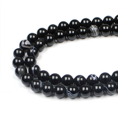 MJDCB Natural Black Striped Agate Round Loose Beads for Jewelry Making DIY Bracelet Necklace (10mm)
