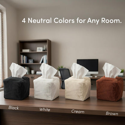 TOGI Corduroy Tissue Box Cover - Soft & Puffy Cube Design Adds a Warm, Cozy Touch - Soft Tissue Box Cover Square Fits Standard Square Boxes from Everyday Brands - Cozy Home & Office Decor (Brown)