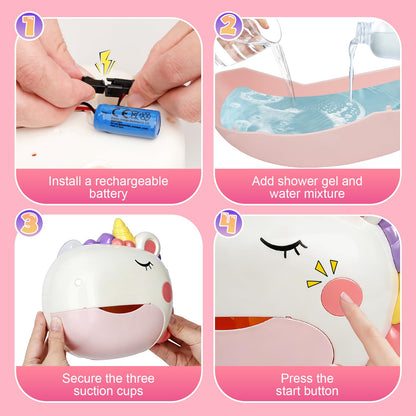 Baby Bath Toys, Unicorn Rechargeable Bath Bubble Machine, Automatic Bubble Maker with 12 Music, Bathtub Shower Water Toys, Toddlers Gifts for Girls Bathroom Toys Kids Ages 1-3 4-8