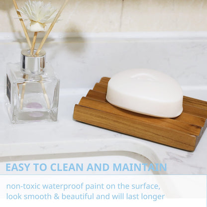 Teak Soap Dish for Shower by HTB, Wood Decorative Bath Soap Holder Heightened Base Design to Keep Soap Dry in Kitchen, Bathroom, Sink, Bathtub, Cute Wooden soap Saver for Hand Face Shampoo Bar (1pcs)