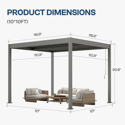 Patio Kingdom 10' x 10' Louvered Pergola Outdoor Aluminum Pergola Kit with Adjustable Roof, All-Weather Metal Gazebo with Drainage System for Patio, Deck, Garden and Backyard Shade, Gray