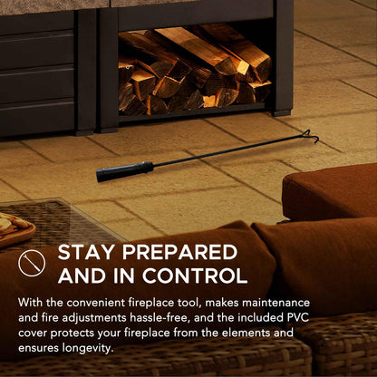 Sunjoy Wood Burning Fireplace – Matte Black Outdoor Steel Fireplace with Chimney, Log Holders, Fireplace Tool, and PVC Cover