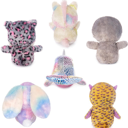 My OLi 7" Adorable Stuffed Animals Bulk - 6 Pcs Fairy Tale Plush Toys (Sloth, Unicorn, Rabbit, Narwhal, Owl, Cat) - Perfect Plushies for Babies Kids Girls & Boys