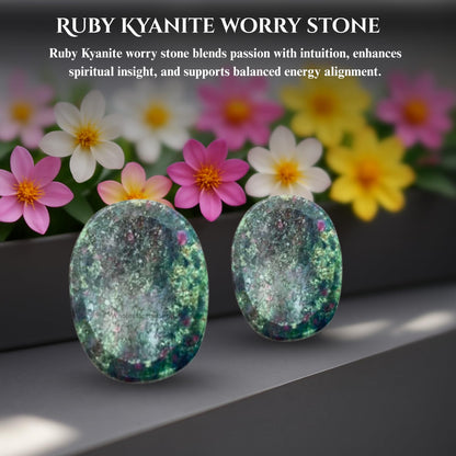 GEMSCITE Ruby Kyanite Thumb Worry Stones Metaphysical Gemstone Crystal Healing Reiki Men Women Gift Feng Shui Positive Energy Love Wellness Palm Stones Wicca Powerful