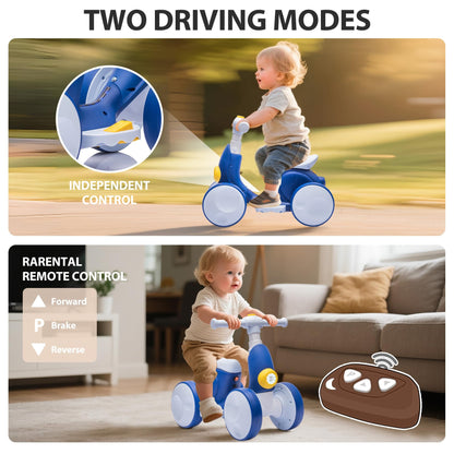 Electric Baby Balance Bike with Bubble Machine for 1 Year Old Boys Girls 4 in 1 Ride On Toys Toddler Balance Bike 12-48 Month Kids Bubble Bike First Birthday Gift with Powered Motor,Music,LED Lights