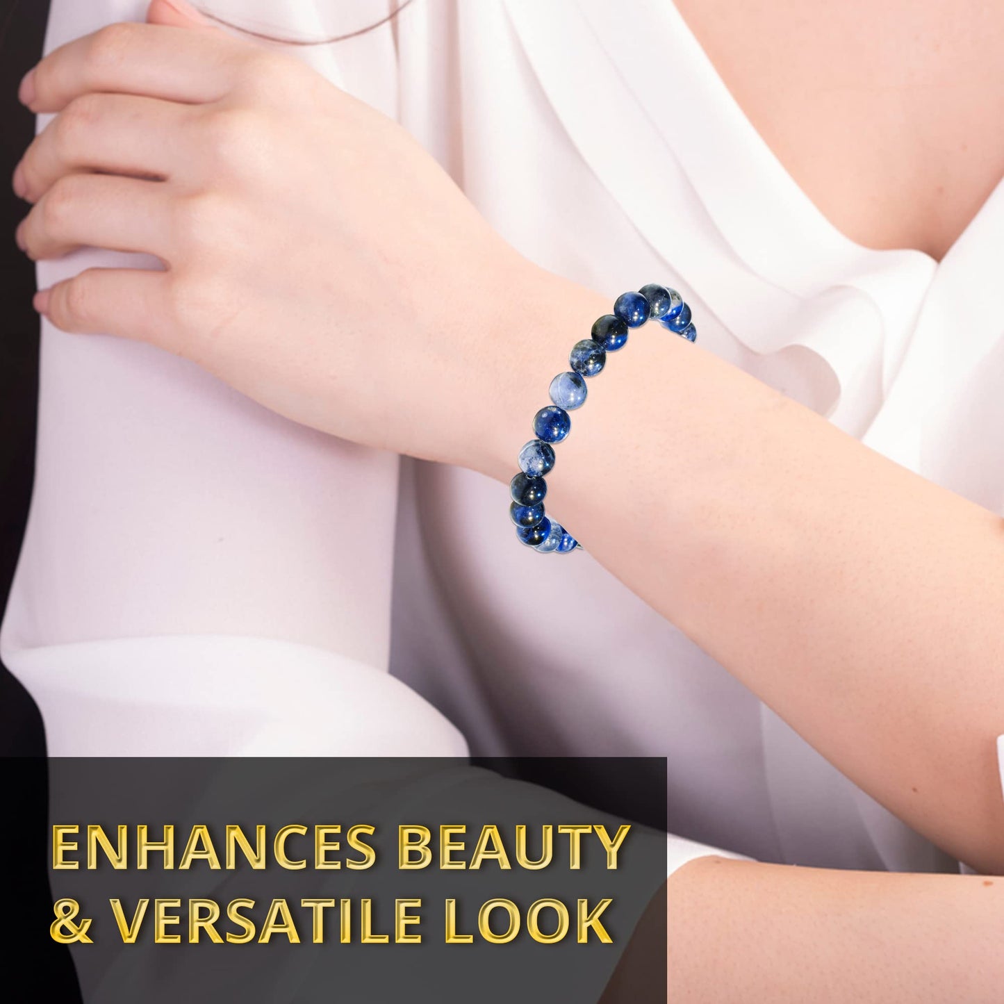 ANAYA AGATE Sodalite Bracelet, Natural Healing Crystal Bracelet for Women and Men, 8mm Round Beaded Bracelet for Spiritual, Protection, Positive Energy, Elastic Adjustable Size Gemstone Bead Bracelet