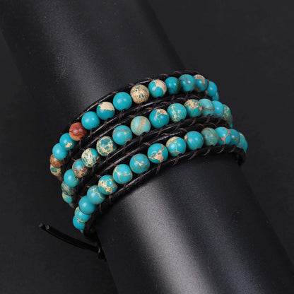 ZOSOJONA Boho Wrap Bead Bracelet for Men Women - Handmade Adjustable Natural Stone Crystal Beaded Bracelets Rope Yoga Healing Bracelet Bangle Hippie Jewelry