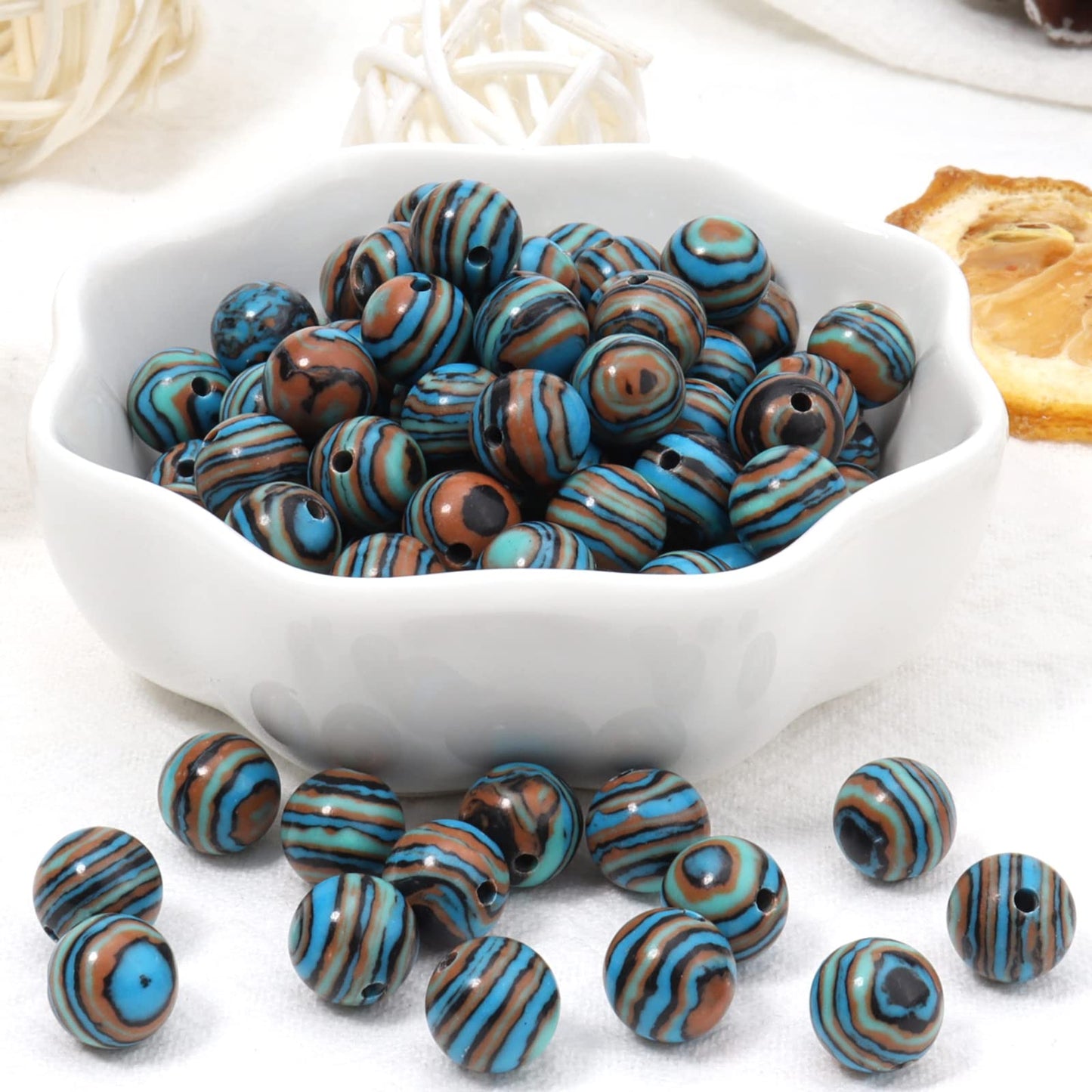 60pcs 6mm Natural Stone Beads Blue Malachite Beads Energy Crystal Healing Power Gemstone for Jewelry Making, DIY Bracelet Necklace