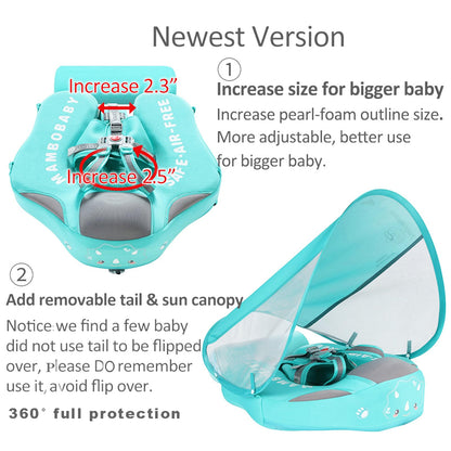 Mambobaby Float with Canopy and Tail New Upgraded Non-Inflatable Baby Pool Float Mambo Float Swim Trainer Solid Infant Swim Float Adjustable Pearl Foam Baby Swim Ring