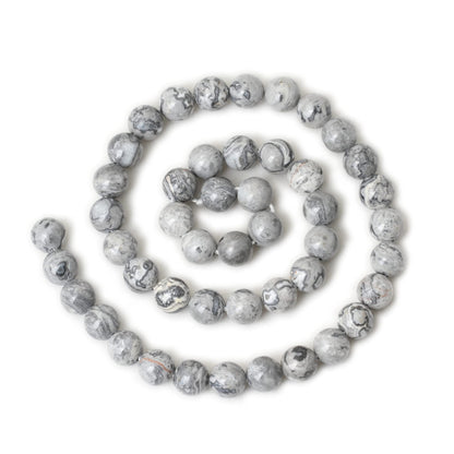 CHEAVIAN 45PCS 8mm Natural Map Stone Round Loose Beads for Jewelry Making DIY Findings 1 Strand 15"