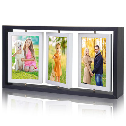 ZEEYUAN 4x6 Desk Picture Frame Rotating Double-Sided Picture Frame, 4x6 Tabletop Wooden Collage Family Pictures Frame for Office Desktop Home Decor, Holds 6 Photos, Black