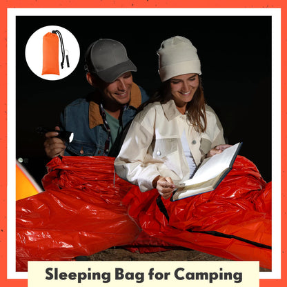 Qunclay 12 Set Emergency Sleeping Bag Survival Bivvy Sack Blanket with Whistles Lightweight Portable Thermal Survival Bag Thick Tent with Hood Extension Nylon Stuff Sack (Orange,82.7 x 35.4 in)