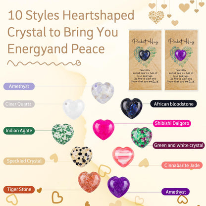Nosiny 15 Sets Heart Stones Bulk Mother's Day Gift for Women Pocket Hug Token 0.8'' Natural Heart Crystals and Healing Stones with Card Employee Coworker Volunteer Nurse Graduation Meditation Gift