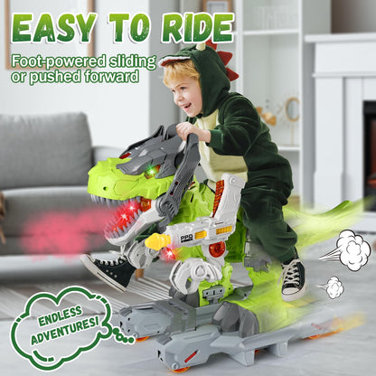 Baby Ride On Toy Cars, Toddler Electric Dinosaur Push Riding Car with Light Music, Smoke & Launcher Toy, Preschool Kids Scooter Foot-to-Floor Ride On Toy, Christmas Birthday Gifts for Kids