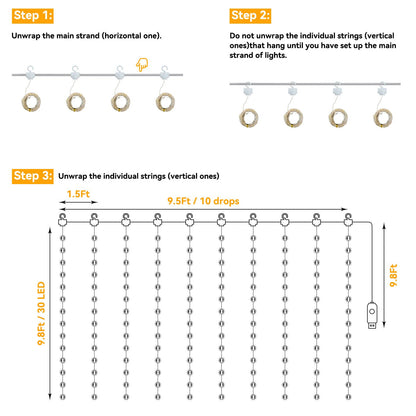300LED Fairy Curtain Lights 9.8ft x 9.8ft LED Dimmable Twinkle Lights with Remote and Timer USB Plug in 8 Modes String Lights for Bedroom Backdrop Wedding Indoor Wall Christmas Decoration, Warm White