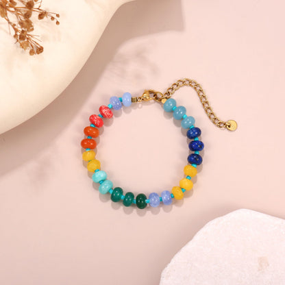 Badu Gemstone Beaded Bracelet for Women Colorful Natural Stone Freshwater Pearl Surfer Beach Rainbow Bracelet Jewelry Gift